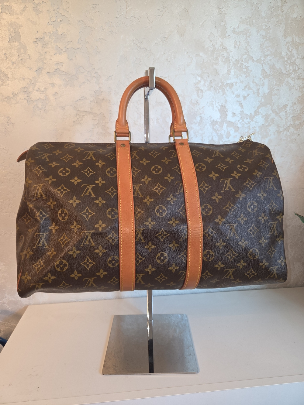 Louis Vuitton Brown Monogram Keepall Travel Leather Bag